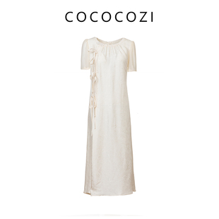 COCOCOZI新中式旗袍款式桑蚕丝提花气质款连衣裙女233CO061
