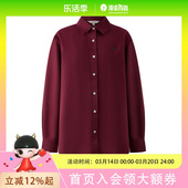 新款 女简约休闲宽松翻领上衣2025秋季 Eland衣恋衬衫 EEYWF49B51 100%棉