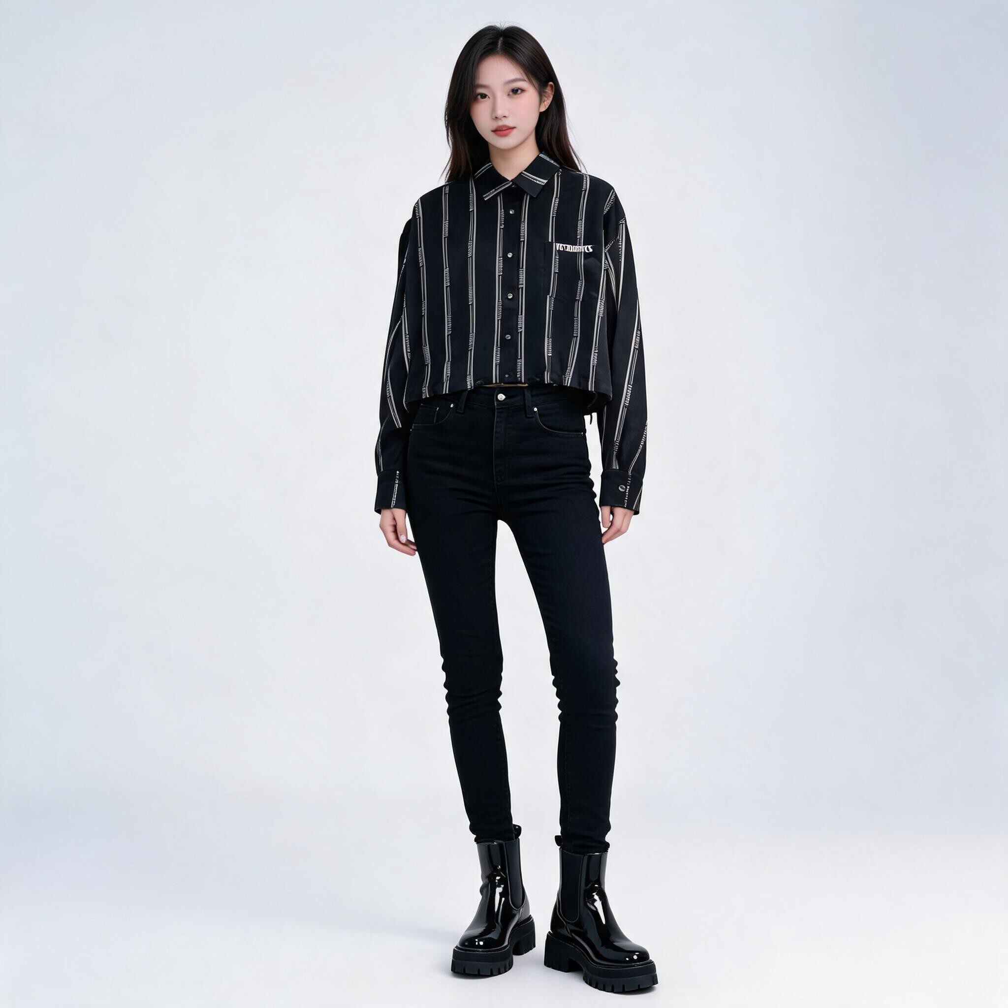 VETEMENTS百搭条纹短款外套女夏季薄款显瘦休闲夹克个性长袖衬衫上衣36315503