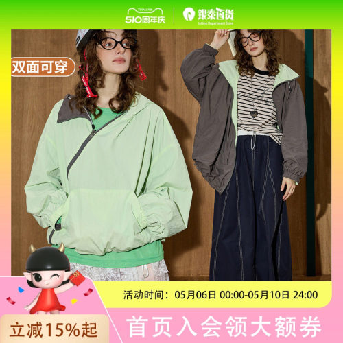coolhut2025秋季女式时尚斜拉连帽双面穿休闲外套