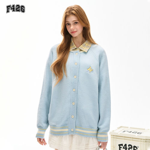 F426国潮牌秋季美式休闲棒球风后背刺绣开衫毛衣KFMY25CJ-0053