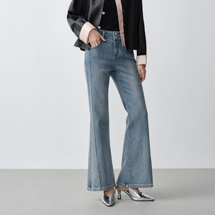 -Dekashell/迪卡轩2025秋季新款高腰女士微喇牛仔裤长裤女裤子M452860