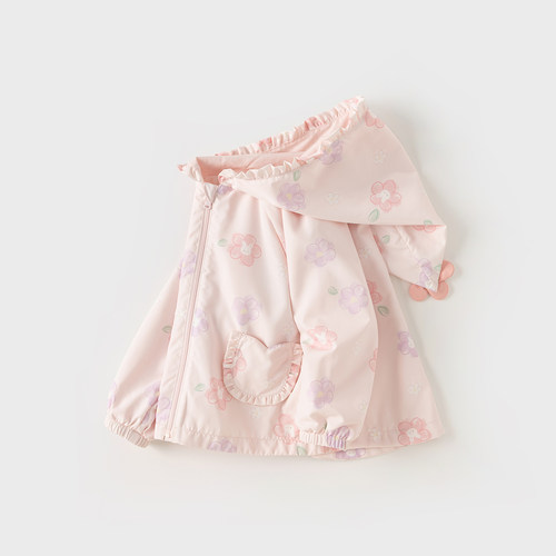 包邮戴维贝拉儿童外套2024春装女童连帽印花童装宝宝休闲衣服DB1247926