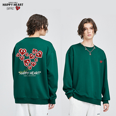 查尔斯桃心后背爱心印花圆领套头卫衣男女情侣款OVERSI中性潮牌上衣231583CH33067G13
