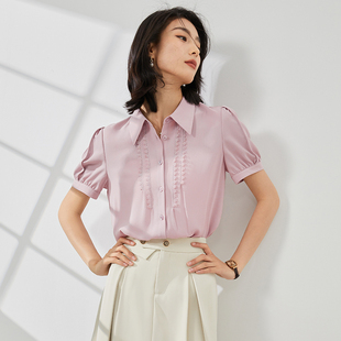 雪纺上衣女夏季2023粉色洋气短袖女衬衫设计感小众法式衬衣潮8392151