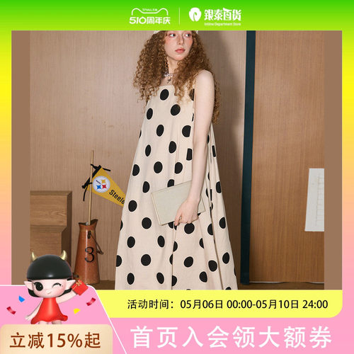 COOLHUT波点宽松吊带慵懒风中长裙2025夏季新款连衣裙松弛感无袖气质
