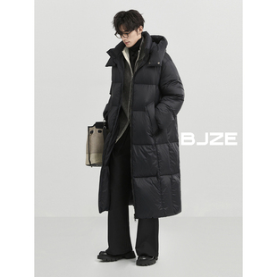 【高端鹅绒/高充绒量/过膝长款】BJZE冬季连帽保暖超厚实男羽绒服