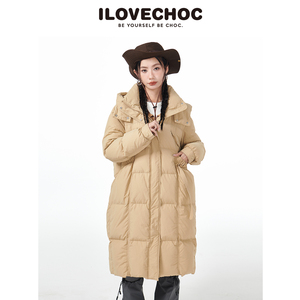 ilovechoc长款宽松面包服90白鸭绒羽绒服25年秋冬保暖时尚厚外套
