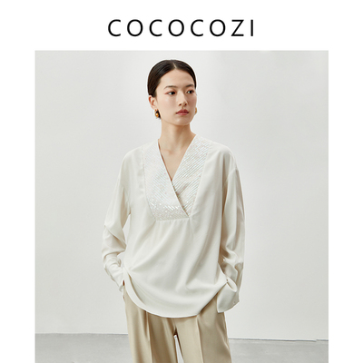 COCOCOZI女士时尚百搭通勤桑蚕丝衬衫232CO033