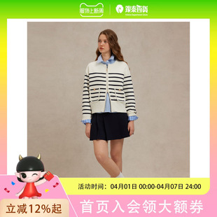 上衣开衫 Eland衣恋毛针织衫 女经典 条纹撞色箱型长袖 EECKF12E02 2025春季