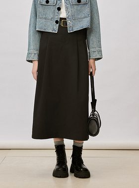 pit复古法式半身裙女2025春季黑色显瘦裙子伞裙a字长裙-101B510258