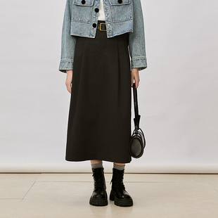 101B510258 黑色显瘦裙子伞裙a字长裙 pit复古法式 半身裙女2025春季