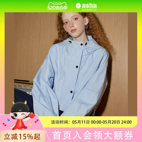 COOLHUT拼接连帽休闲运动风2025春季女式外套风衣设计师款长袖撞色