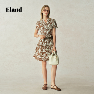 Eland衣恋连衣裙女度假风短袖收腰显瘦裙2025秋季