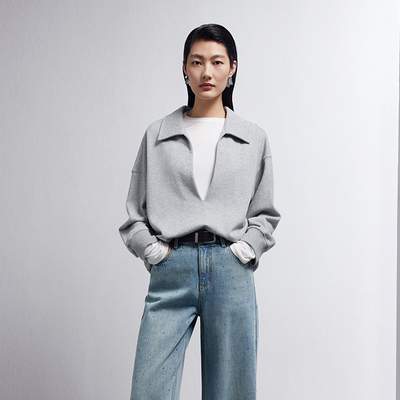 TKYSHOP时尚V领宽松卫衣女外套10H1JA08P102