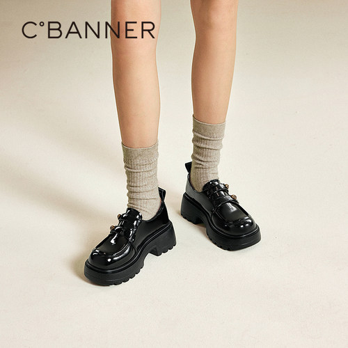 C.BANNER/千百度漆皮厚底乐福鞋女2026春季小皮鞋圆头深口单鞋A26138005