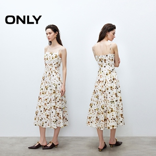 ONLY2025夏季清新甜美镂空针织罩衫碎花吊带长裙套装连衣裙女