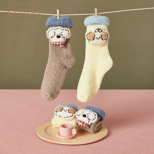 824424911J0 miiiiichan联名毛绒保暖可爱女士袜子1双装 Gukoo 果壳中筒袜女冬季