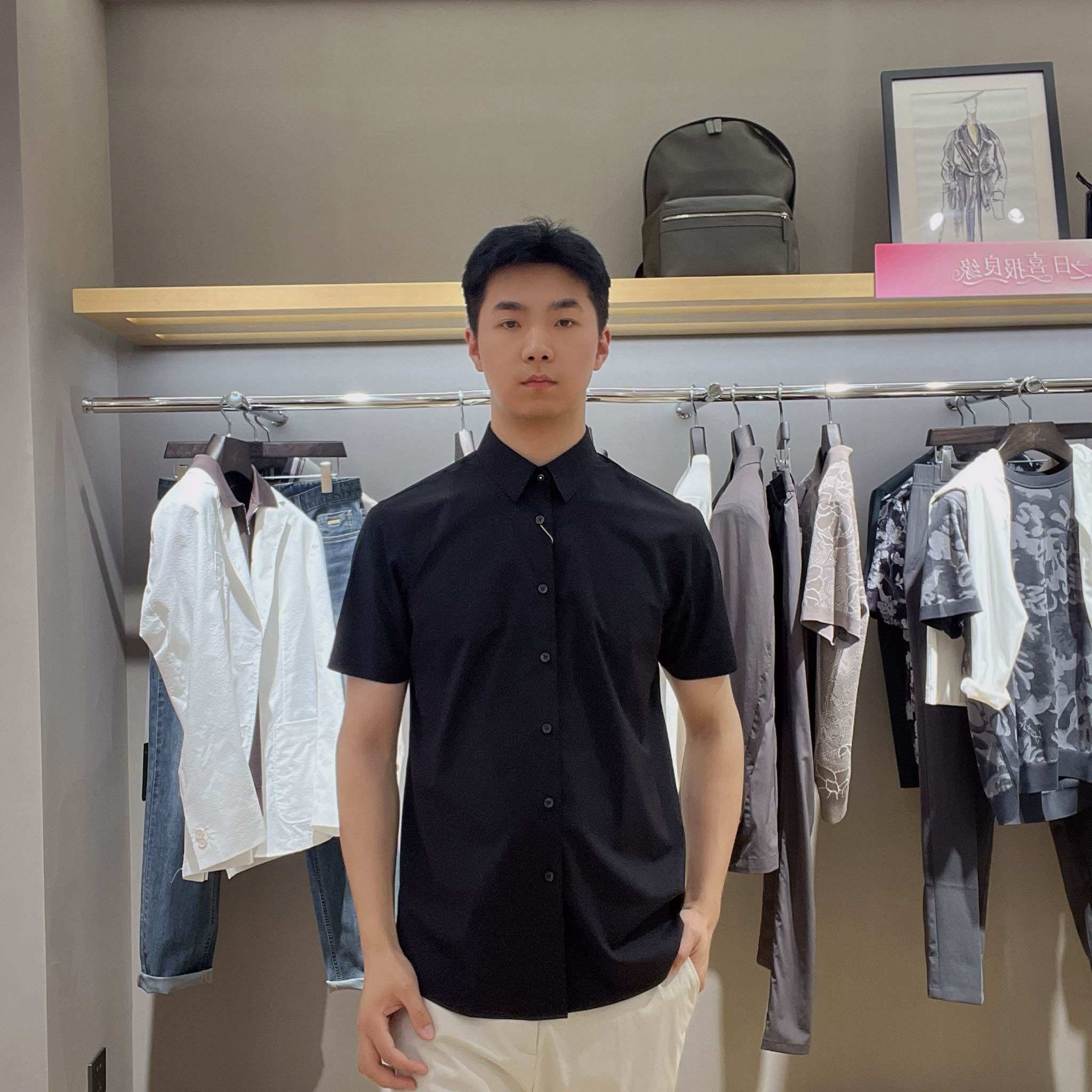 报喜鸟男士正装短衬黑色基础净面衬衫ECC252203S111