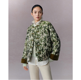 naivee纳薇25冬色织提花新中式外套轻暖棉服圆领落肩