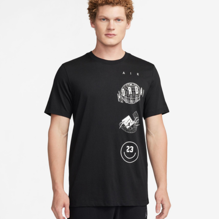 jordan飞人乔丹aj纯棉透气短袖篮球运动休闲T恤圆领黑男大2XL专业