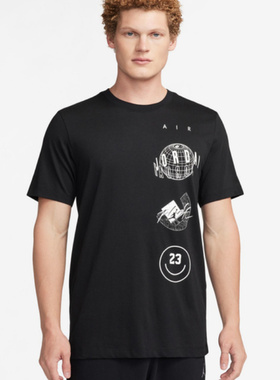 jordan飞人乔丹aj纯棉透气短袖篮球运动休闲T恤圆领黑男大2XL专业