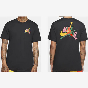 正品现货Jordan飞人乔丹aj纯棉短袖运动t恤欧美码男士圆领黑色