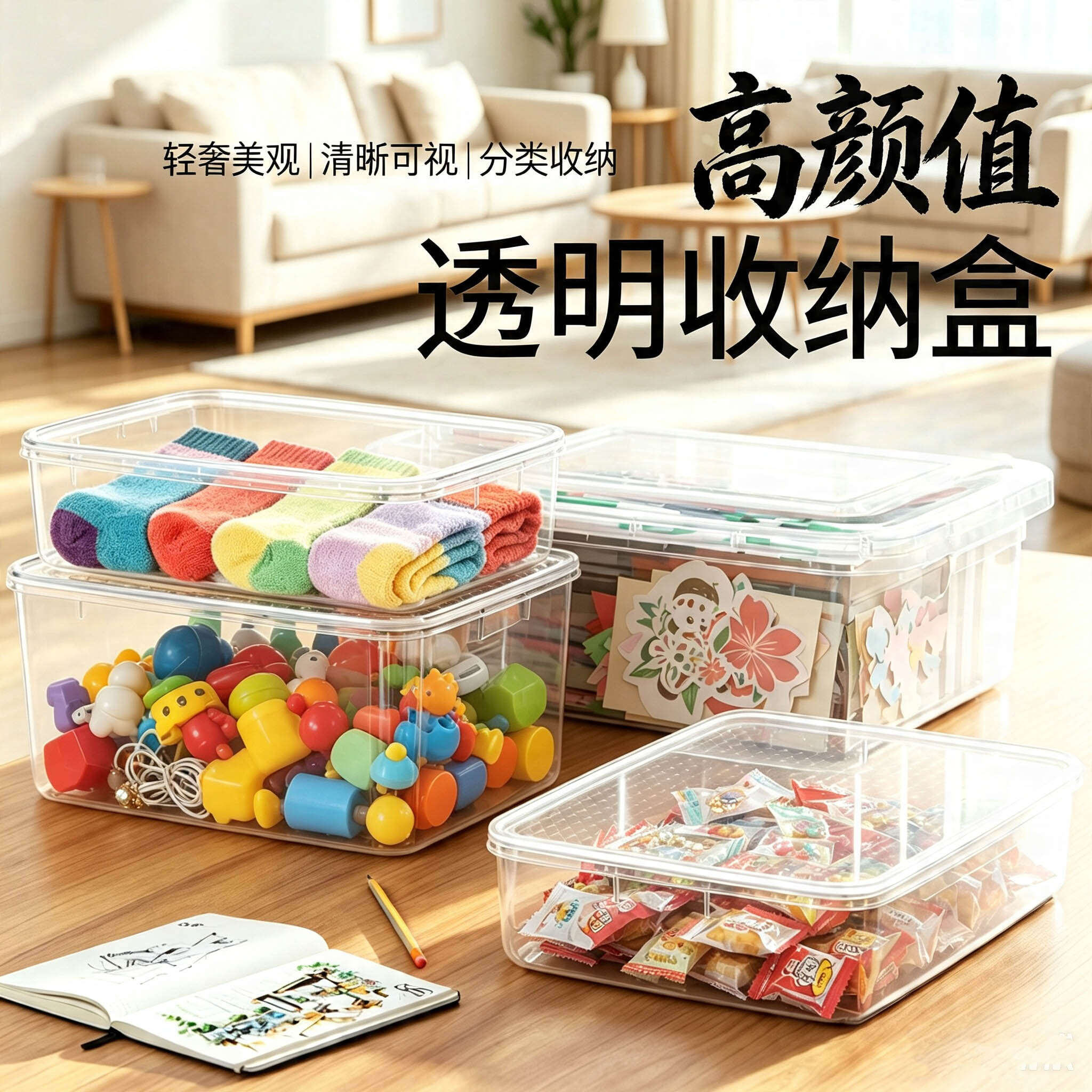 高透明塑料桌面分类收纳箱