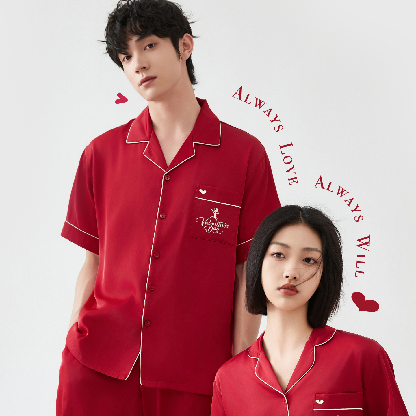 红色睡衣结婚冰丝情侣短袖短裤翻领口袋家居服正红新娘陪嫁套装夏