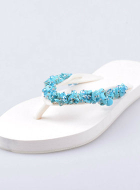 Activate Water新款亚马逊时尚夹脚防滑天然绿松石饰扣人字拖鞋