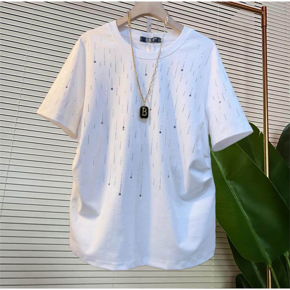 韩范新款高级感重工烫钻T恤遮肉显瘦高端大码上衣洋气百搭上衣