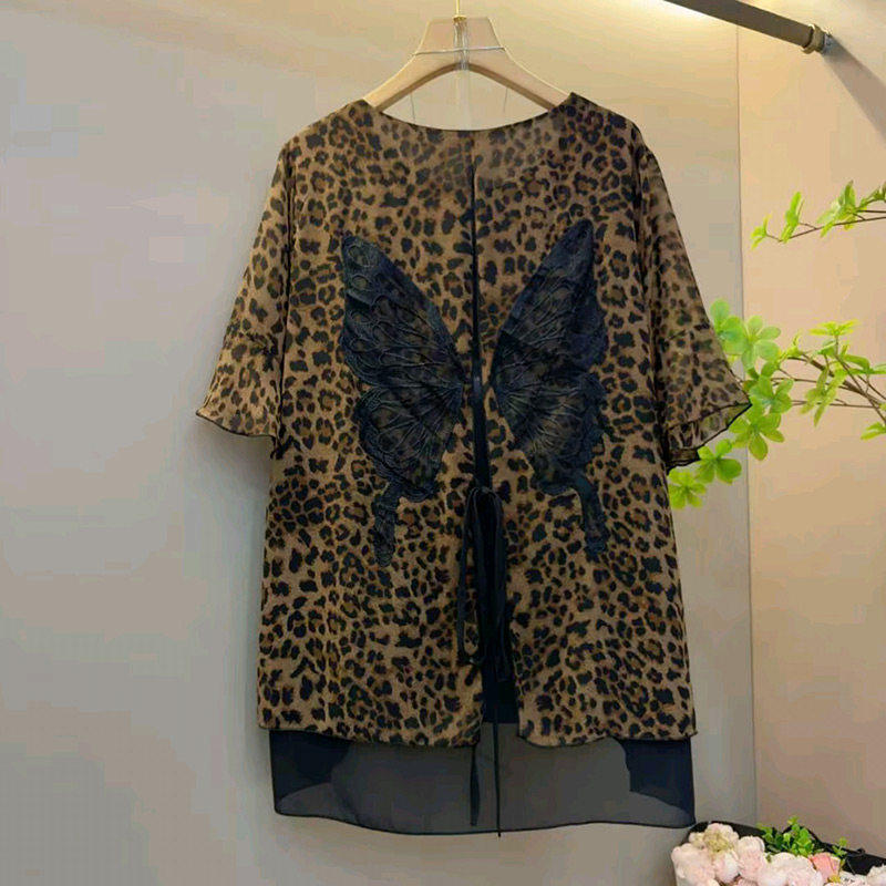 设计感后背蝴蝶拼接短袖女人衫胖mm夏季新款大尺码女装气质百搭上