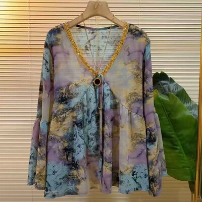 大码女装春夏新款晕染V领