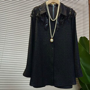 轻奢设计感遮肉上衣 洋气百搭重工钉珠亮片衬衫 欧洲站春季 新款