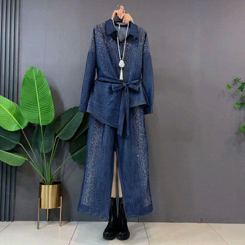 重工烫钻收腰不规则衬衫