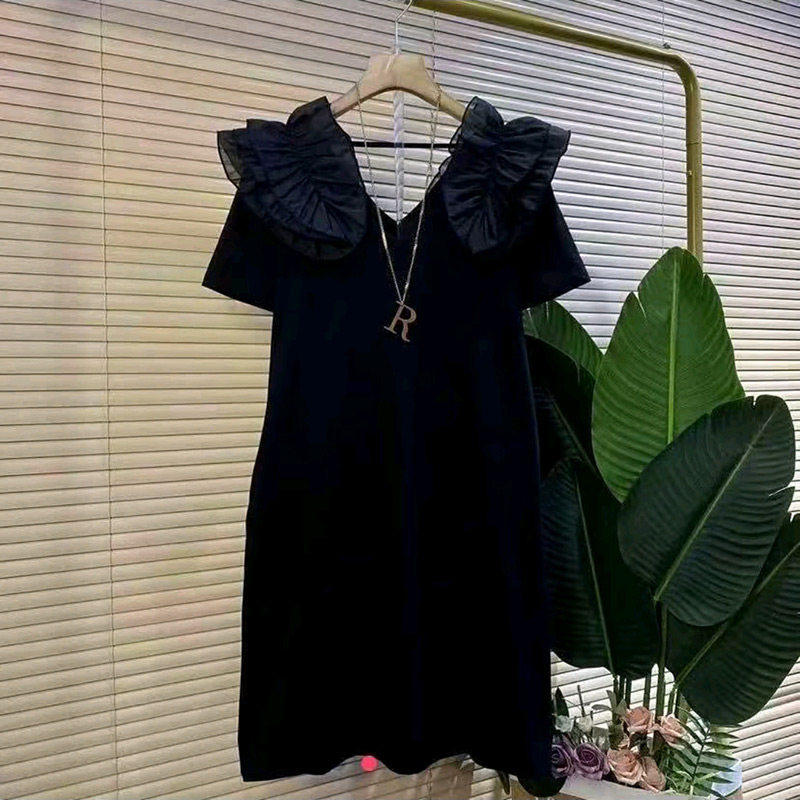 重工花边美背两侧插兜设计感短袖胖妹妹夏季新款洋装大尺码女装潮