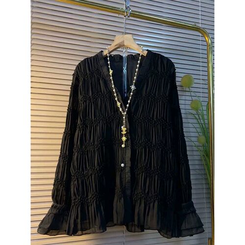 2026春季新款时尚褶皱V领