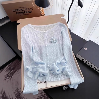 木耳边立体花朵薄款针织开衫女外套夏季新款配吊带裙防晒披肩