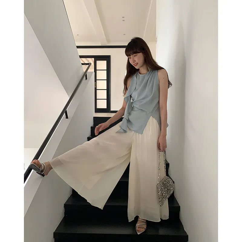 设计感不对称荷叶边背心女夏季女装无袖上衣YZ1544F