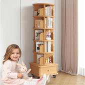 旋转书架落地置物架家用学生置物柜客厅实木柜子可移动360度书柜