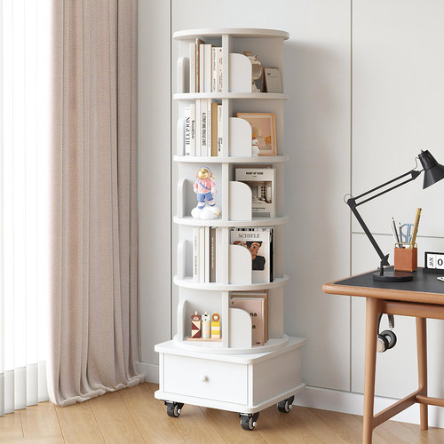 实木旋转书架360度书柜一体靠墙可移动落地客厅儿童置物架新中式