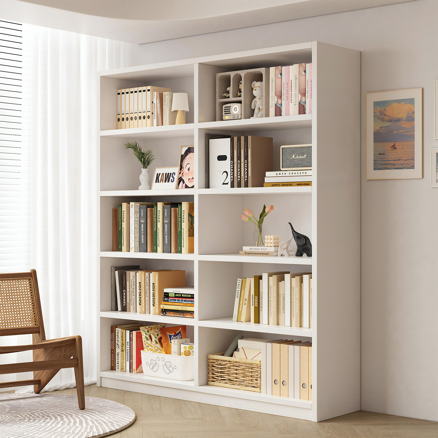 【表面不漏钉】实木一体靠墙书架