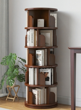 实木旋转书架360度书柜网红收纳家用客厅可移动儿童落地置物架子