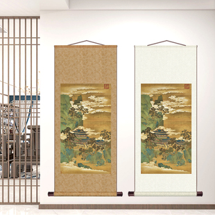 南宋赵伯驹仙山楼阁图立轴青绿山水画古代名家字画复制卷轴挂画