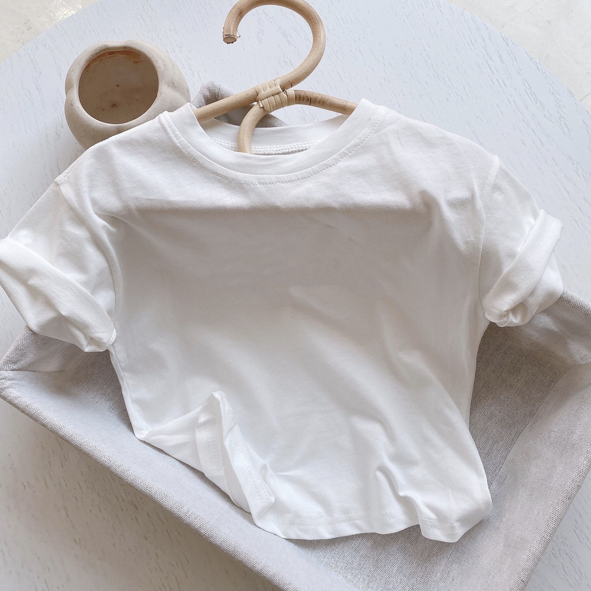 儿童T恤纯棉短袖亲子装夏幼儿园班服演出服中小童宝宝纯白色上衣
