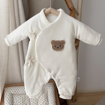 新生儿纯棉连体衣秋冬加厚夹棉早产初生婴儿和尚服宝宝棉衣服可爱