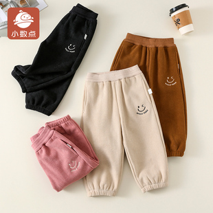 小数点儿童灯芯绒运动裤男女童笑脸印花束脚裤加绒加厚休闲卫裤潮