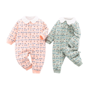 小数点婴儿秋冬薄棉连体衣新生儿四合裆连身衣男女宝宝外穿连体衣