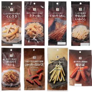 日本直邮711鱿鱼丝三文鱼干扇贝须香肠鳕鱼便利店零食即食下酒菜
