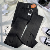 秋冬加绒加厚 子九分加长2025年新款 黑色牛仔裤 女高腰显瘦微喇叭裤